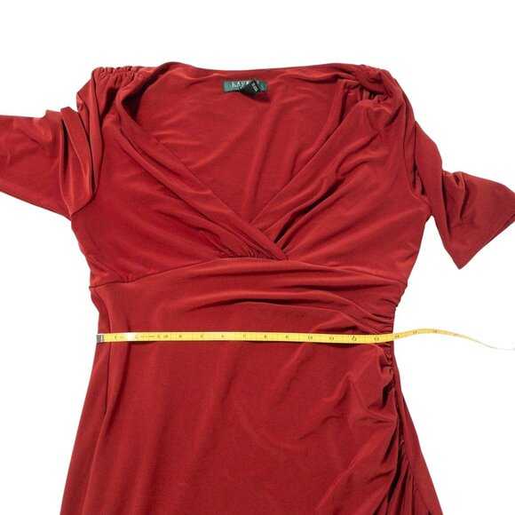 Ralph Lauren Red Ruched Midi Dress With Surplice Neckline SZ 10 M Dinner Party - Picture 6 of 9